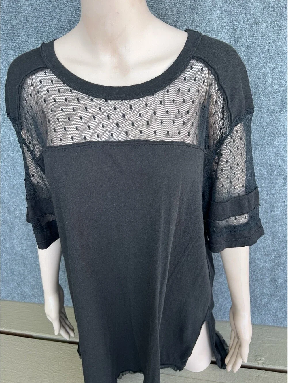 Free People Womens Black Mesh Jersey Mini T Shirt Dress Size XS.